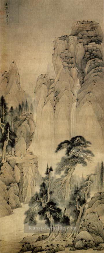 Kiefern und der Wasserfall alte China Tinte Ölgemälde